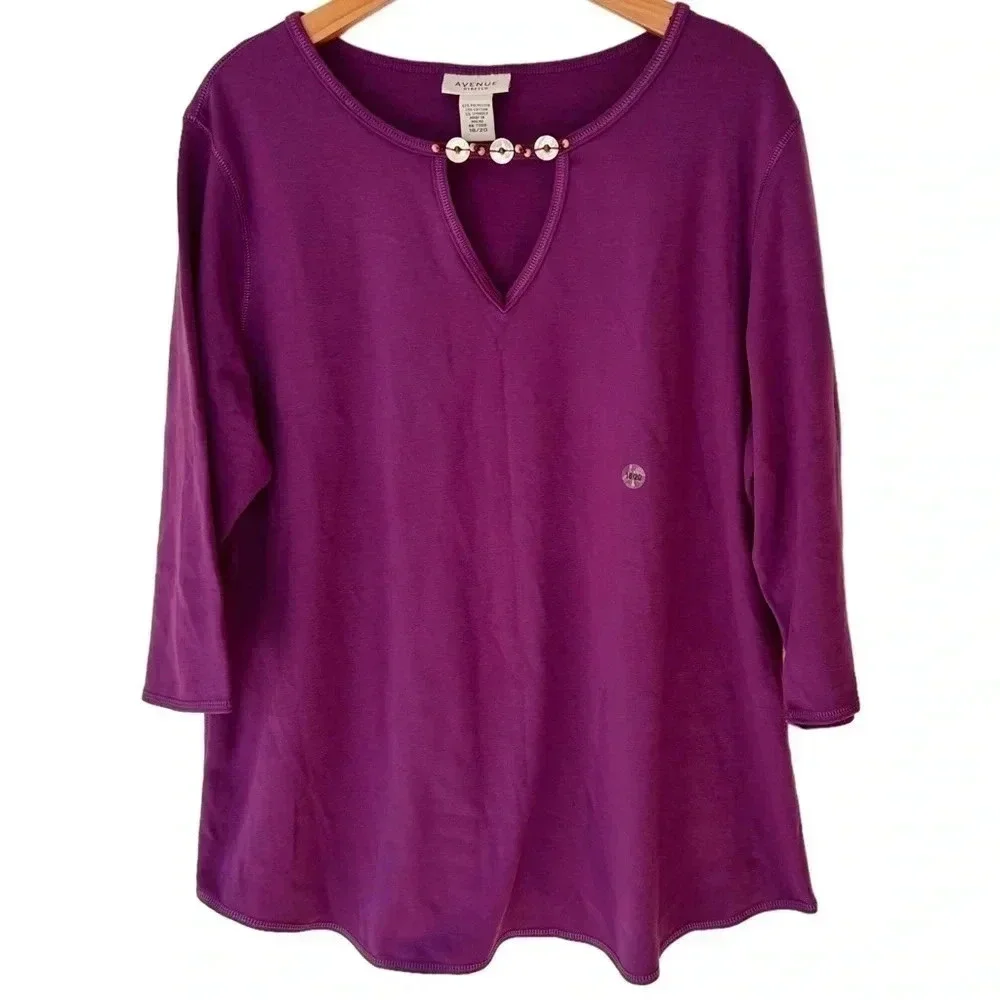Avenue Top 18/20 Purple Keyhole Beaded 3/4 Sleeve Stretch Knit - Picture 1 of 6
